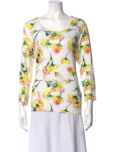 Pre-owned Escada Floral Print Scoop Neck Sweater In Purple/white