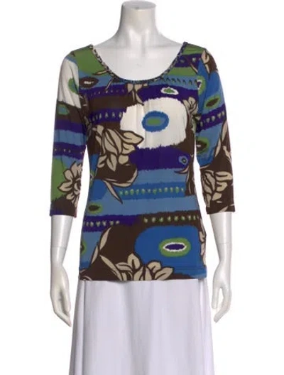 Pre-owned Escada Floral Print Scoop Neck Top In Blue