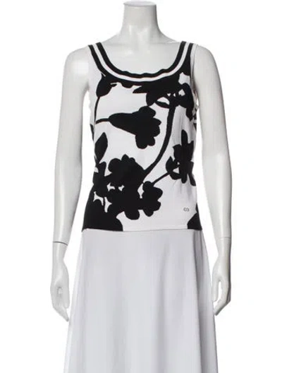 Pre-owned Escada Floral Print Scoop Neck Top In Blue