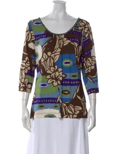 Pre-owned Escada Floral Print Scoop Neck Top In Blue