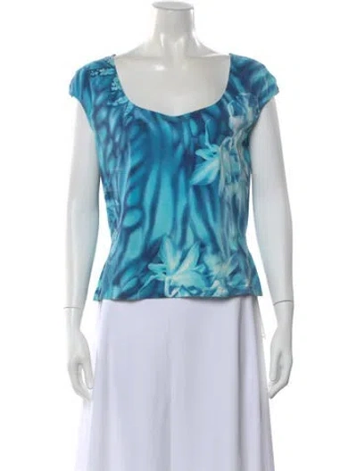 Pre-owned Escada Floral Print Scoop Neck Top In Blue