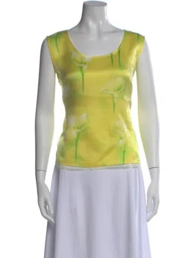 Pre-owned Escada Floral Print Scoop Neck Top In Green