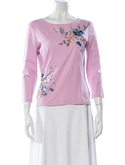 Pre-owned Escada Floral Print Scoop Neck Top In Pink