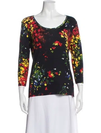 Pre-owned Escada Floral Print Scoop Neck Top W/ Tags In Blue