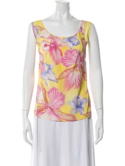 Pre-owned Escada Floral Print Scoop Neck Top In Yellow