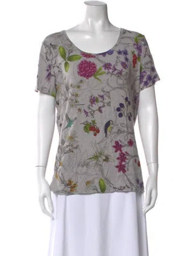 Pre-owned Escada Floral Print Scoop Neck T-shirt W/ Tags In Gray