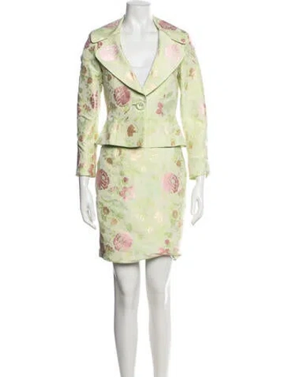 Pre-owned Escada Floral Print Skirt Suit In Green
