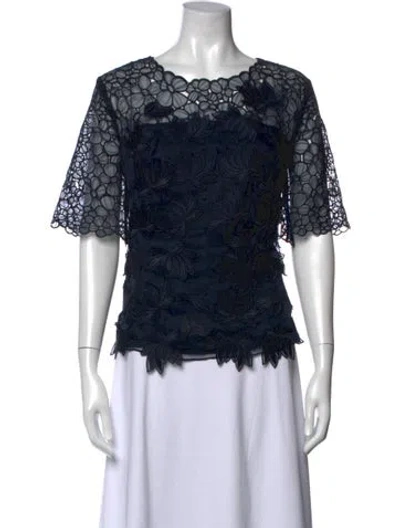 Pre-owned Escada Floral Print Square Neckline Top In Blue