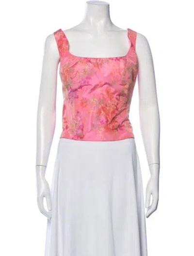 Pre-owned Escada Floral Print Square Neckline Top In White
