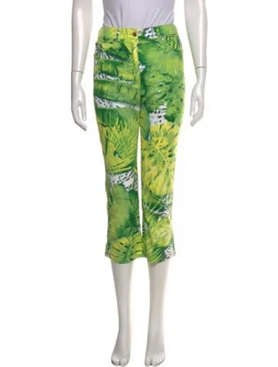 Pre-owned Escada Floral Print Straight Leg Pants In Green
