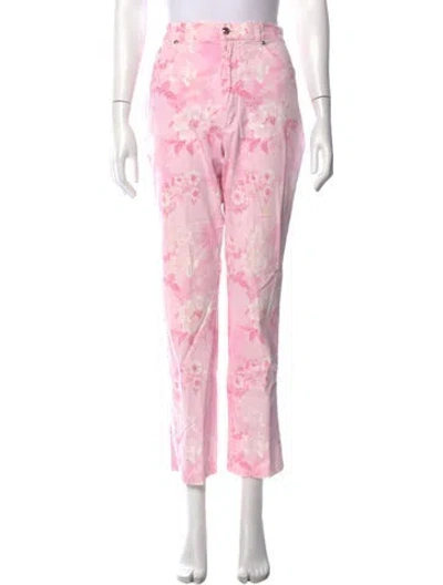 Pre-owned Escada Floral Print Straight Leg Pants In Pink
