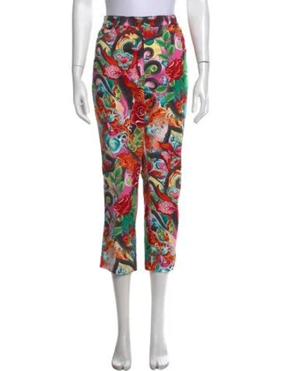 Pre-owned Escada Floral Print Straight Leg Pants In Red