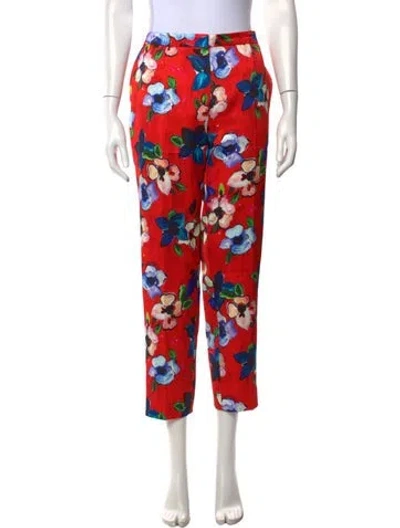 Pre-owned Escada Floral Print Straight Leg Pants W/ Tags In Red