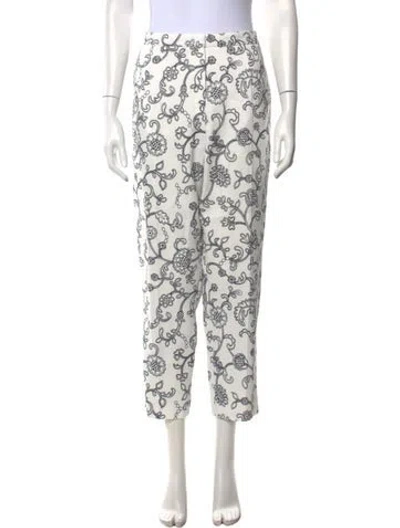 Pre-owned Escada Floral Print Straight Leg Pants In White