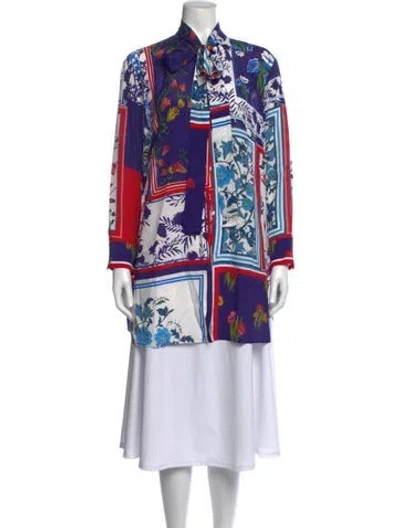 Pre-owned Escada Floral Print Tie Neck Top In Purple