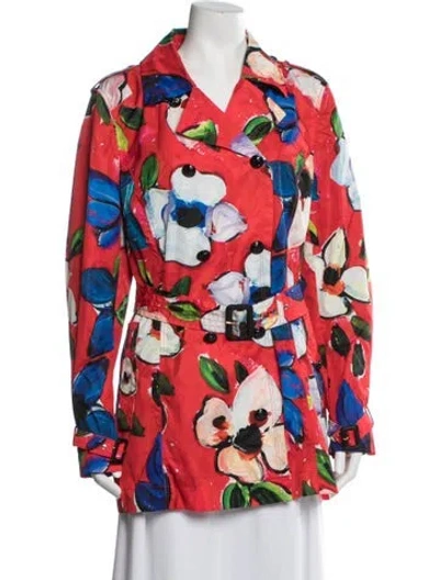 Pre-owned Escada Floral Print Trench Coat In Red