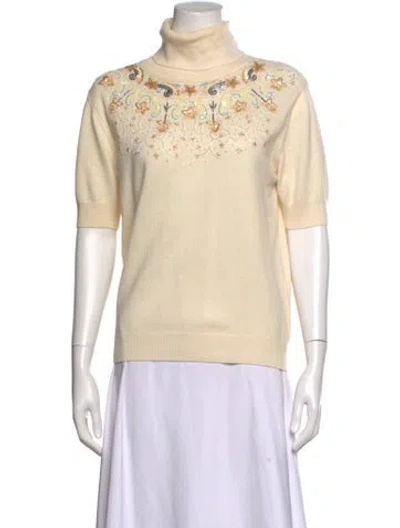 Pre-owned Escada Floral Print Turtleneck Sweater In Neutrals