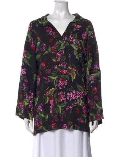 Pre-owned Escada Floral Print V-neck Blouse In Black