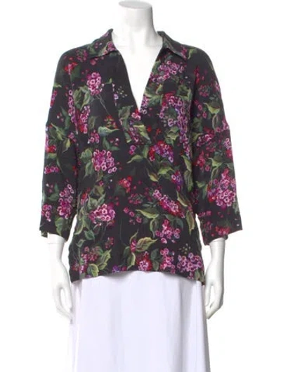 Pre-owned Escada Floral Print V-neck Blouse In Multi