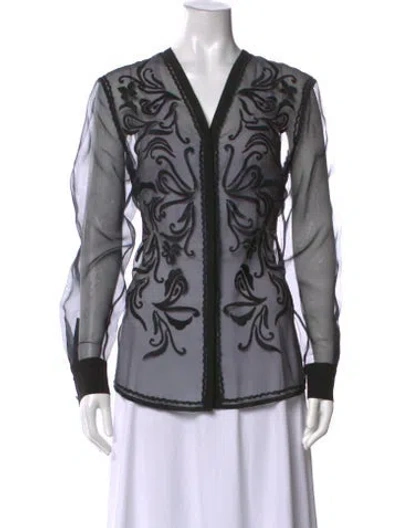 Pre-owned Escada Floral Print V-neck Blouse In Multicolor