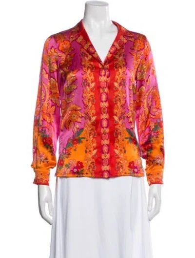 Pre-owned Escada Floral Print V-neck Blouse In Orange