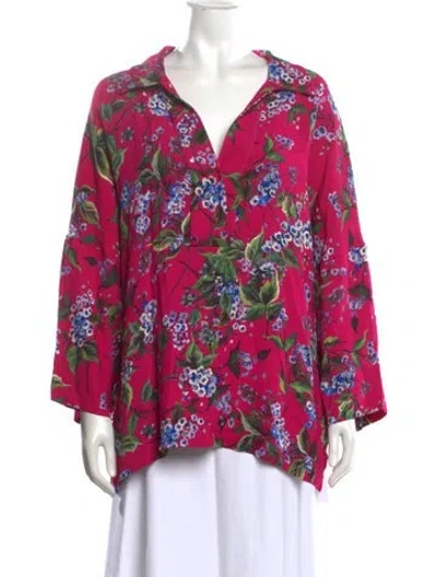 Pre-owned Escada Floral Print V-neck Blouse In Pink