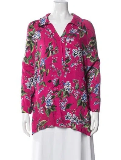 Pre-owned Escada Floral Print V-neck Blouse In Pink