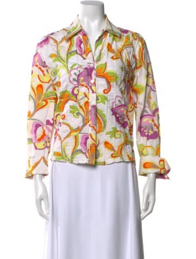 Pre-owned Escada Floral Print V-neck Blouse In Pink