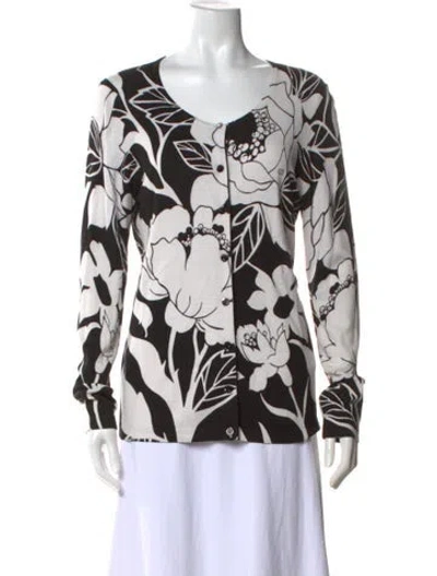 Pre-owned Escada Floral Print V-neck Sweater In Black