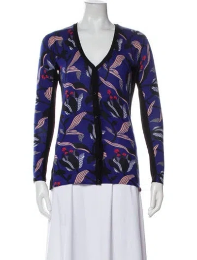 Pre-owned Escada Floral Print V-neck Sweater In Blue