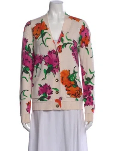 Pre-owned Escada Floral Print V-neck Sweater In Neutral