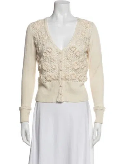 Pre-owned Escada Floral Print V-neck Sweater In Neutrals