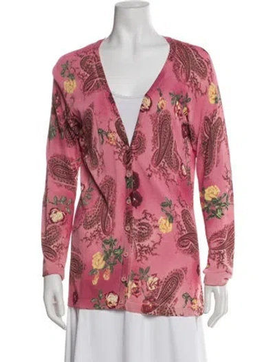 Pre-owned Escada Floral Print V-neck Sweater In Pink