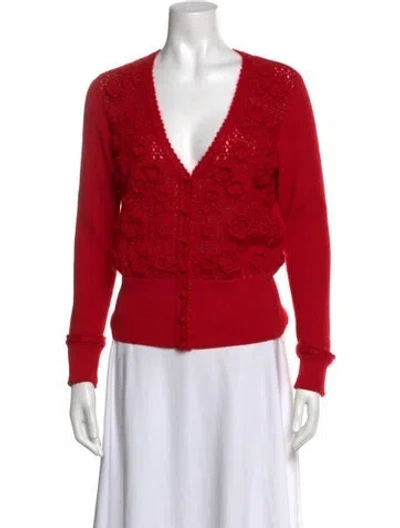Pre-owned Escada Floral Print V-neck Sweater In Red