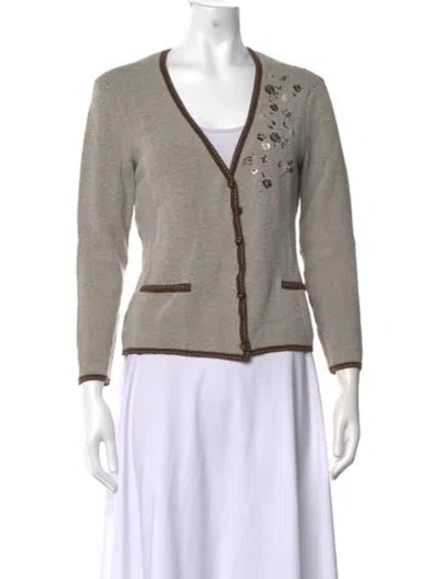 Pre-owned Escada Floral Print V-neck Sweater In Silver