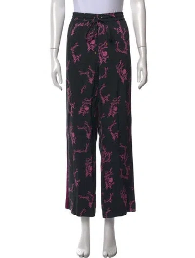 Pre-owned Escada Floral Print Wide Leg Pants In Black