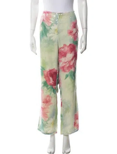 Pre-owned Escada Floral Print Wide Leg Pants W/ Tags In Green