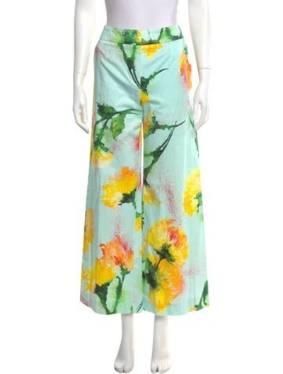 Pre-owned Escada Floral Print Wide Leg Pants In Yellow