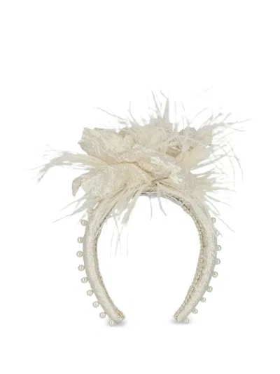Escada Kids' Flower Pearl Headband In White