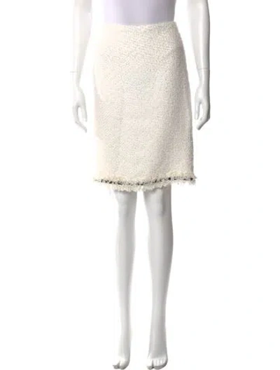 Pre-owned Escada Fringe Trim Accent Knee-length Skirt In Neutral