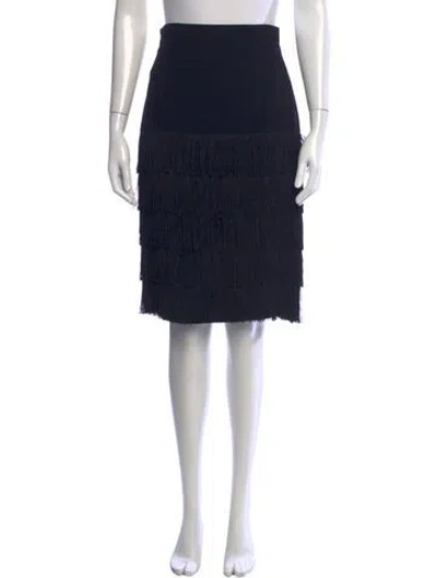 Pre-owned Escada Fringe Trim Accent Midi Length Skirt In Black/blue