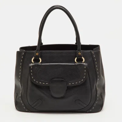 Pre-owned Escada Front Pocket Black Leather Tote