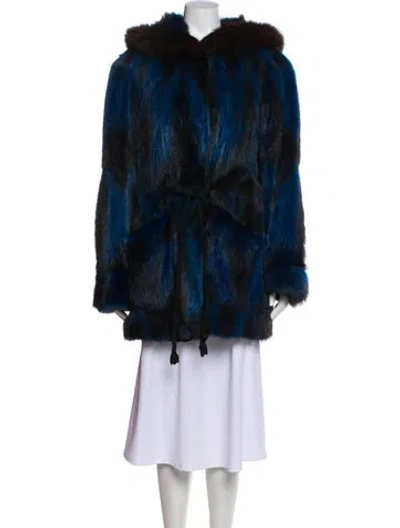 Pre-owned Escada Fur Faux Fur Jacket In Blue