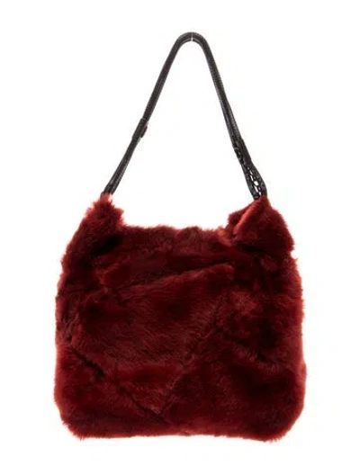Pre-owned Escada Fur Shoulder Bag In Burgundy
