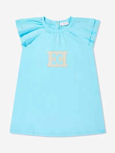 Escada Kids'  Girls Embroidered Logo Dress In Blue
