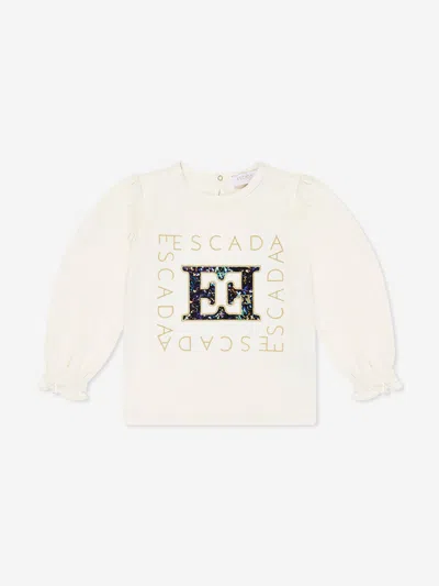 Escada Babies' Girls Embroidered Logo Long Sleeve T-shirt In Neutral