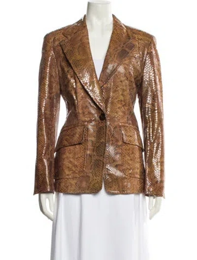 Pre-owned Escada Goat Leather Animal Print Blazer In Neutral