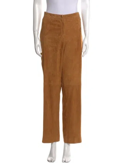 Pre-owned Escada Goat Leather Wide Leg Pants In Brown