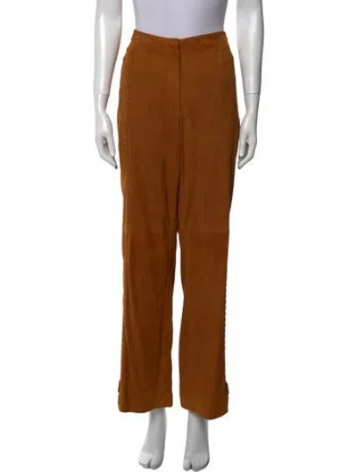 Pre-owned Escada Goat Leather Wide Leg Pants In Brown