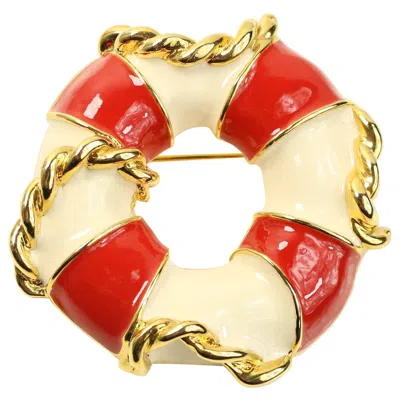 Pre-owned Escada Gold Toned Ivory/red Lifebuoy Brooch